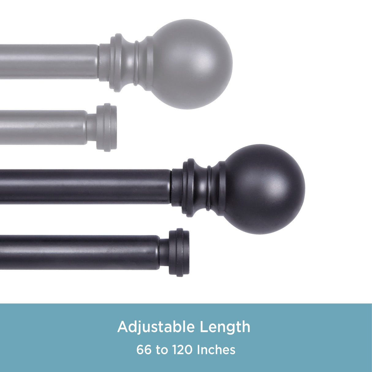 Kenney® Wakefield 5/8" Standard Decorative Window Double Curtain Rod, 36-66", Black