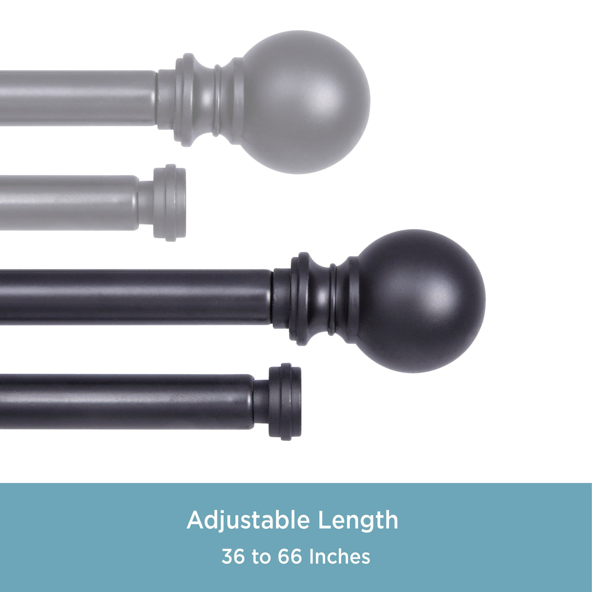 Kenney® Wakefield 5/8" Standard Decorative Window Double Curtain Rod, 36-66", Black