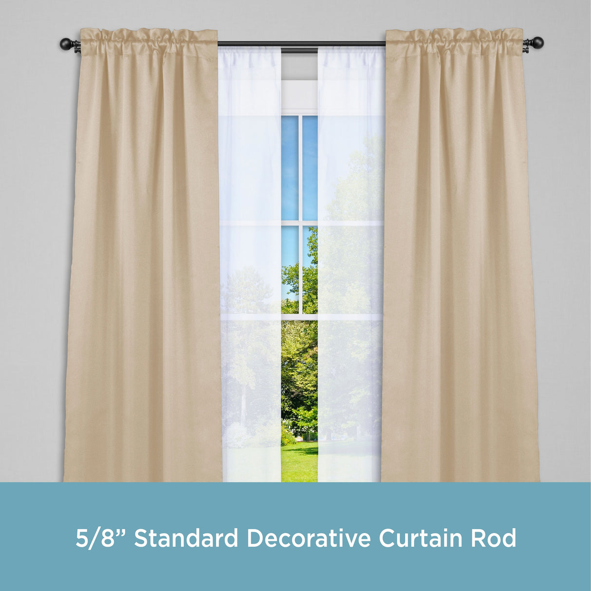 Kenney® Wakefield 5/8" Standard Decorative Window Double Curtain Rod, 36-66", Black