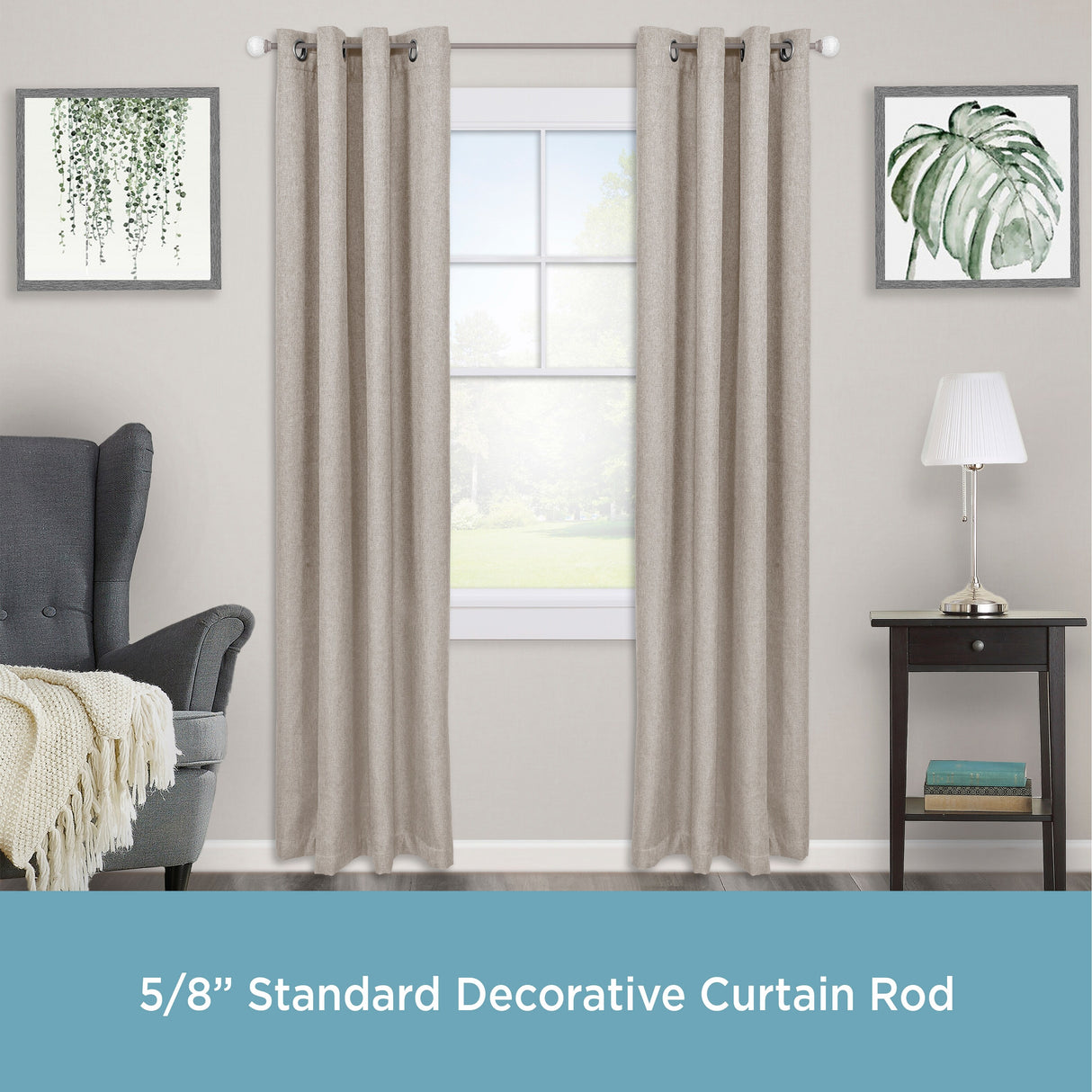 Kenney® Walden 5/8" Standard Decorative Window Curtain Rod, 28-48", Glass/Pewter