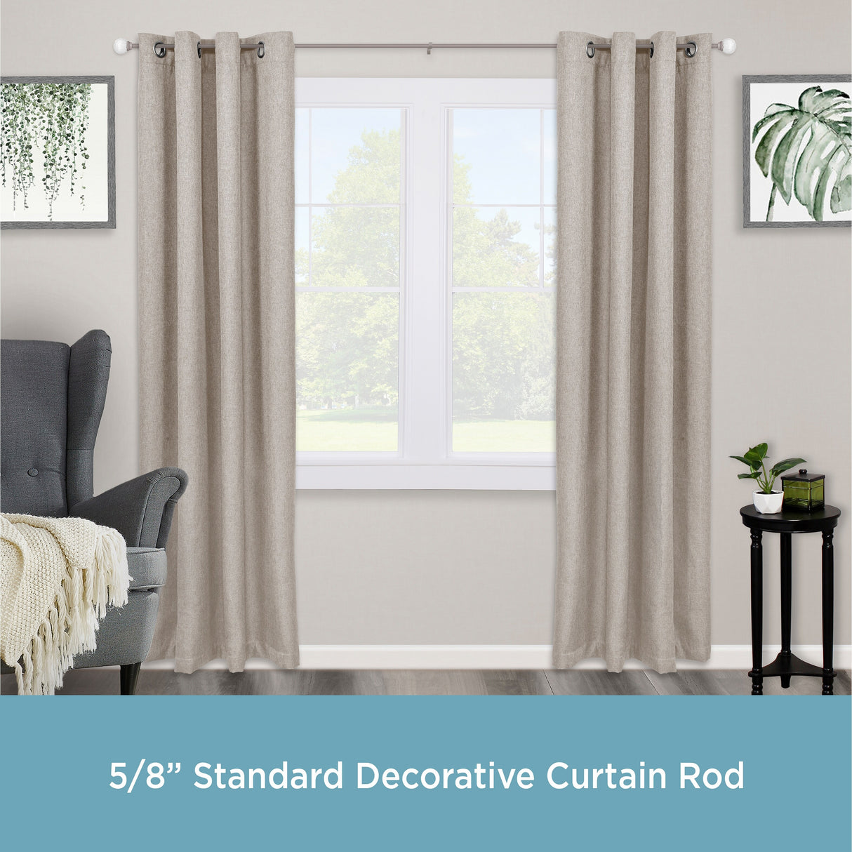 Kenney® Walden 5/8" Standard Decorative Window Curtain Rod, 28-48", Glass/Pewter