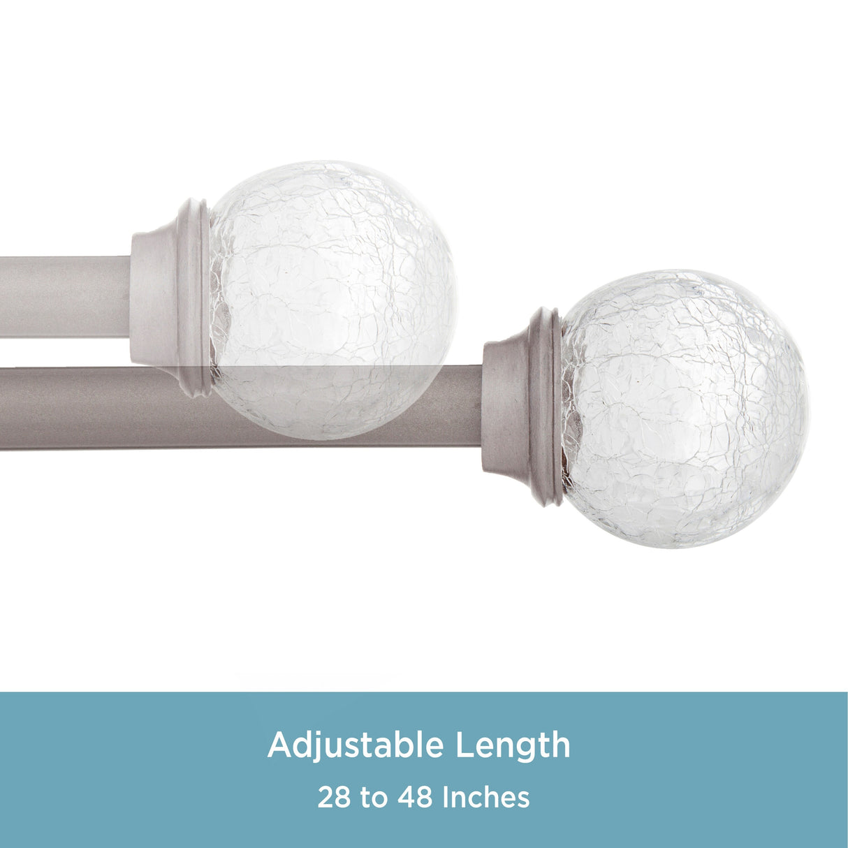 Kenney® Walden 5/8" Standard Decorative Window Curtain Rod, 28-48", Glass/Pewter