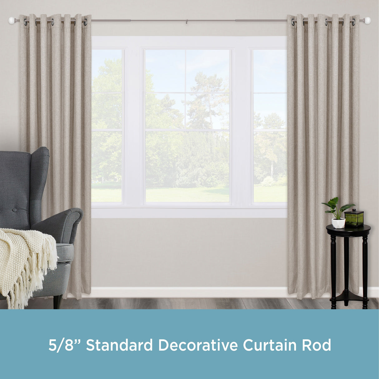 Kenney® Walden 5/8" Standard Decorative Window Curtain Rod, 28-48", Glass/Pewter