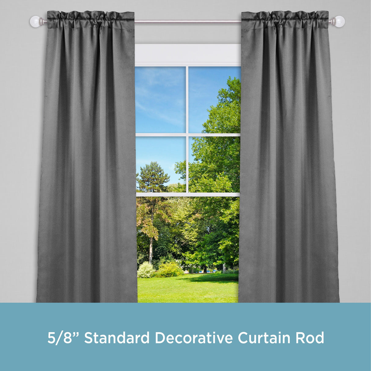 Kenney® Walden 5/8" Standard Decorative Window Curtain Rod, 28-48", Glass/Pewter
