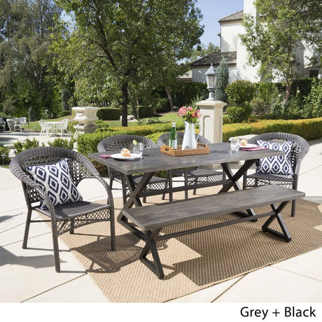 Kensington Outdoor 6-piece Rectangle Aluminum Wicker Dining Set by Christopher Knight Home