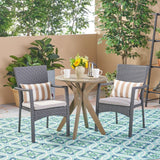 Kent Outdoor 3 Piece Acacia Wood and Wicker Bistro Set by Christopher Knight Home - N/A