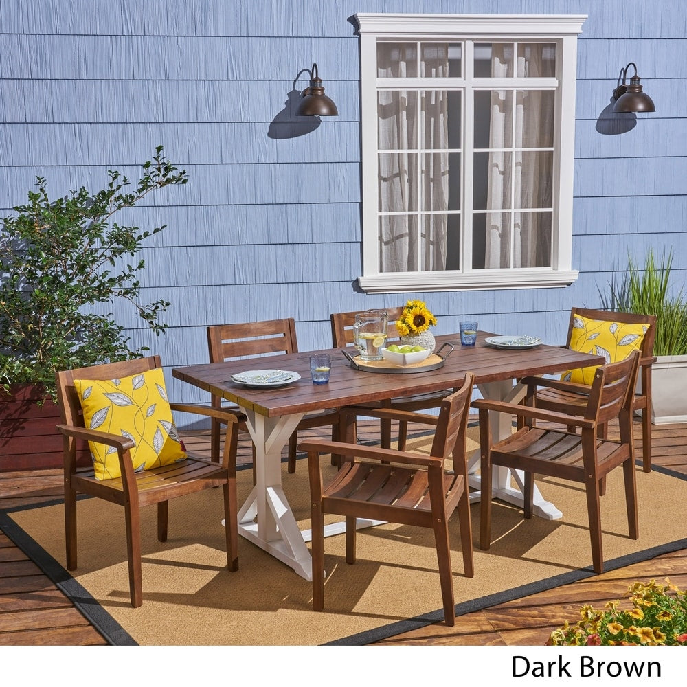 Kentwood Outdoor Rustic Acacia Wood 7 Piece Dining Set by Christopher Knight Home