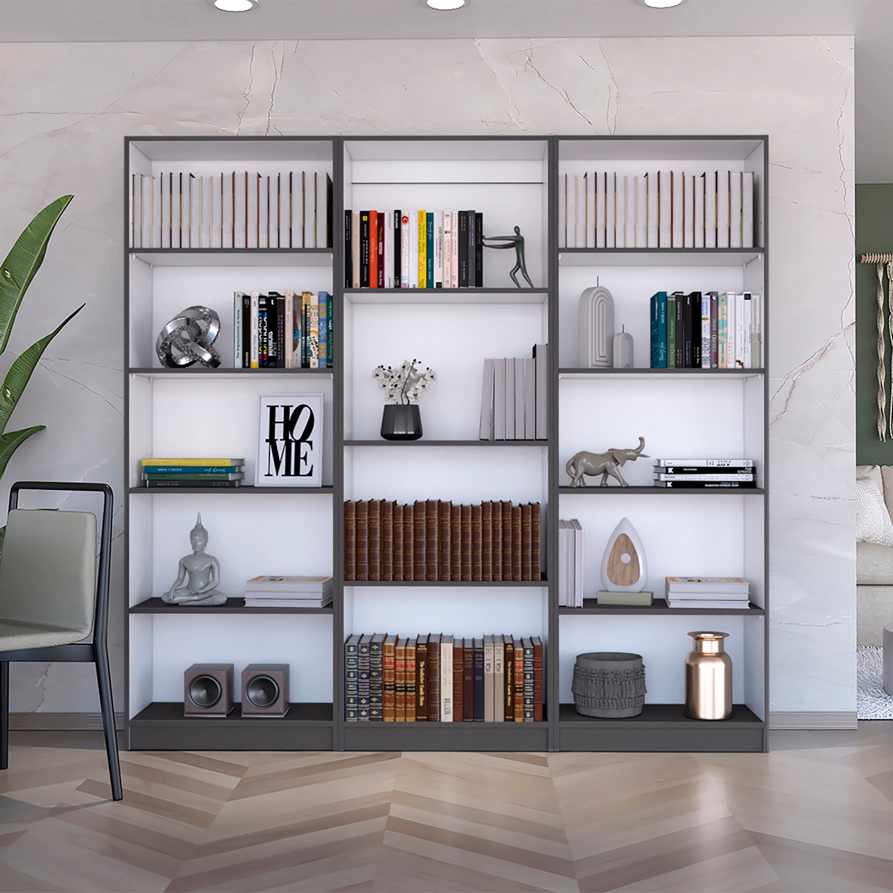 Tuhome Bartow 3 Piece Living Room Set with 3 Bookcases Matt Gray White