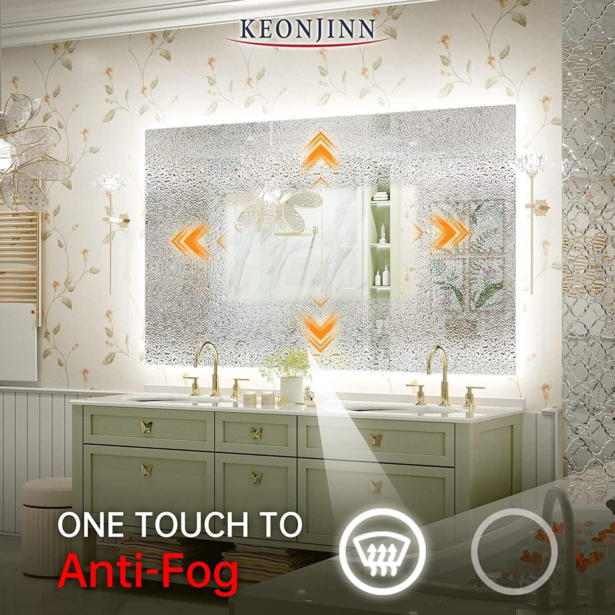 Keonjinn LED Backlit Bathroom Vanity Mirror Anti-Fog Dimmable Lighted CRI90 High Definition(Horizontally/Vertically)