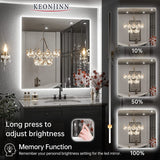 Keonjinn LED Backlit Bathroom Vanity Mirror Anti-Fog Dimmable Lighted CRI90 High Definition(Horizontally/Vertically)