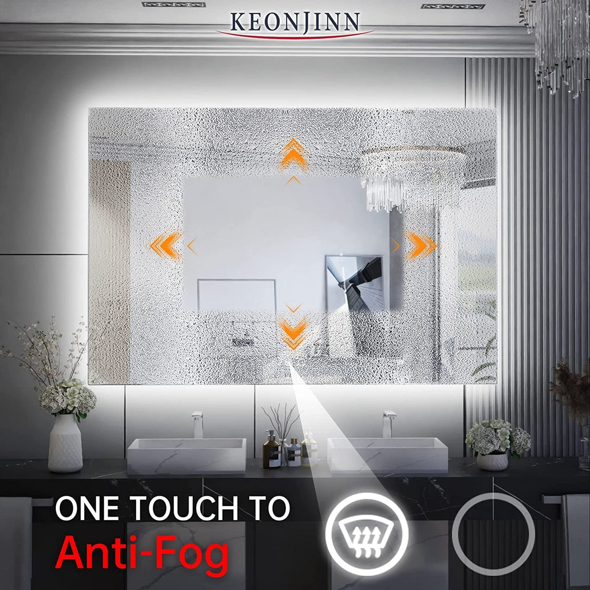 Keonjinn LED Backlit Bathroom Vanity Mirror Anti-Fog Dimmable Lighted CRI90 High Definition(Horizontally/Vertically)