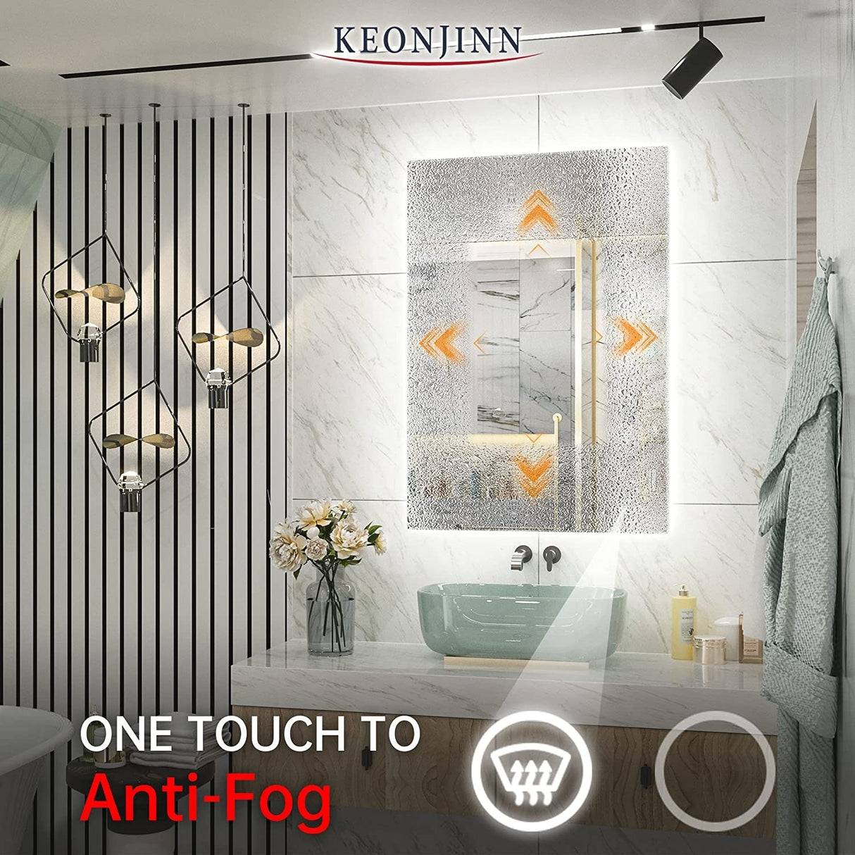 Keonjinn LED Backlit Bathroom Vanity Mirror Anti-Fog Dimmable Lighted CRI90 High Definition(Horizontally/Vertically)