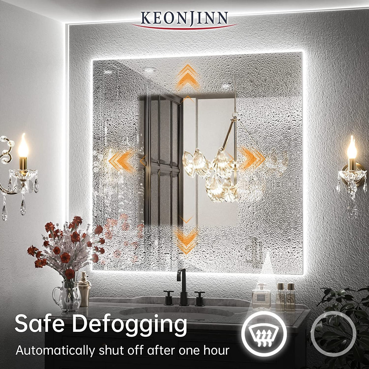Keonjinn LED Backlit Bathroom Vanity Mirror Anti-Fog Dimmable Lighted CRI90 High Definition(Horizontally/Vertically)