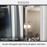 Keonjinn LED Backlit Bathroom Vanity Mirror Anti-Fog Dimmable Lighted CRI90 High Definition(Horizontally/Vertically)