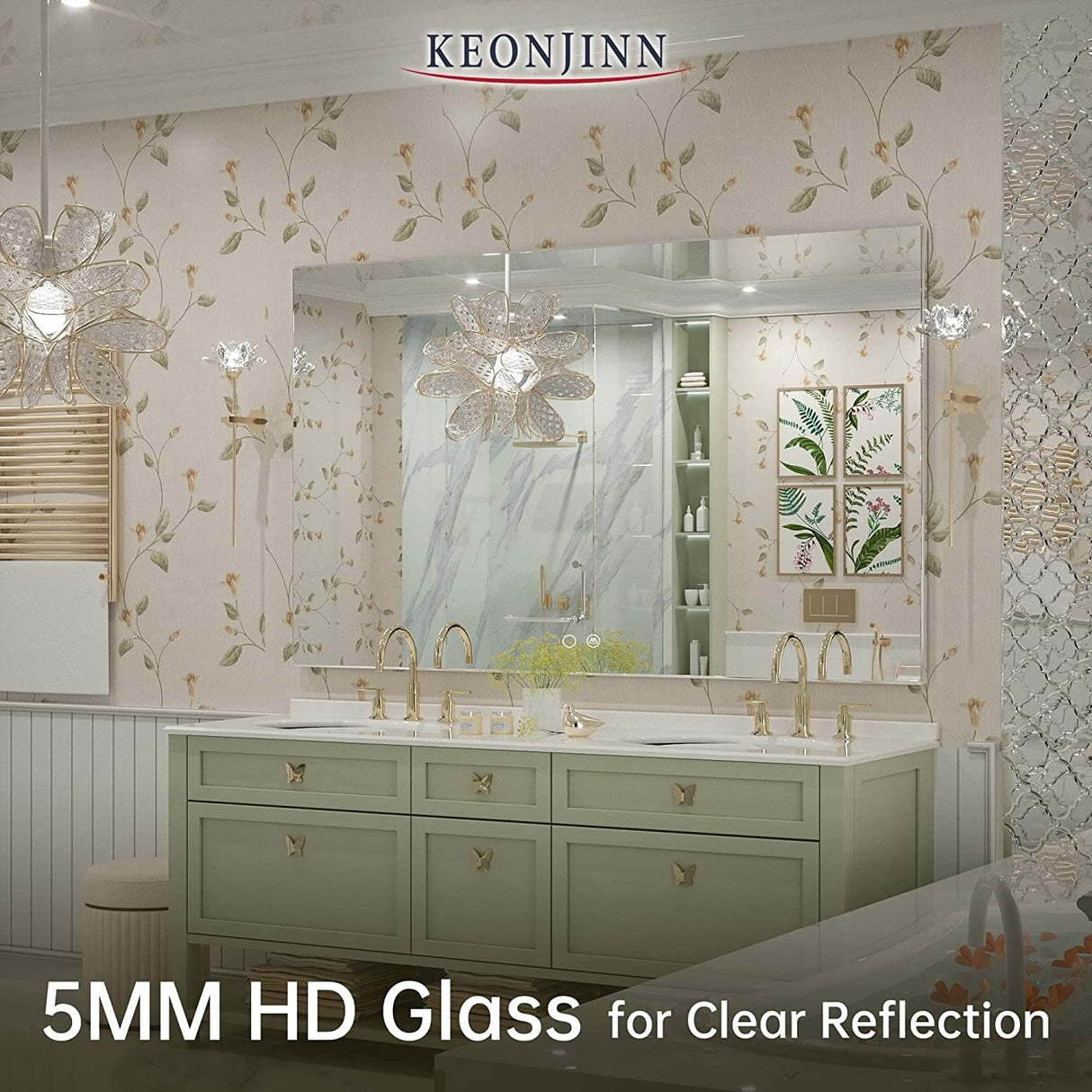 Keonjinn LED Backlit Bathroom Vanity Mirror Anti-Fog Dimmable Lighted CRI90 High Definition(Horizontally/Vertically)