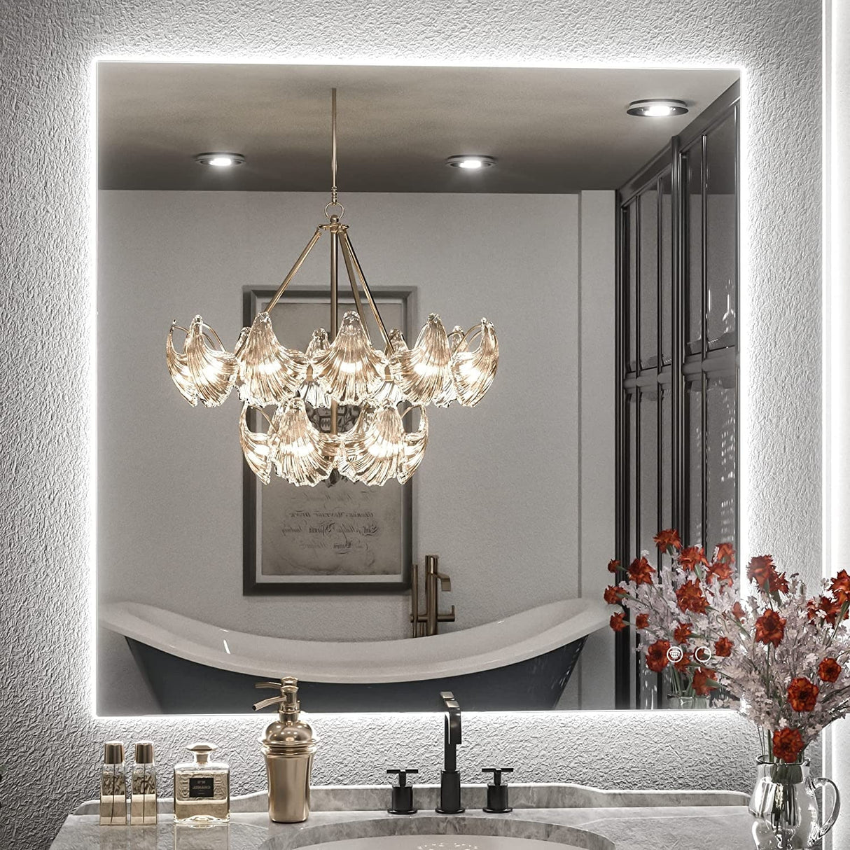 Keonjinn LED Backlit Bathroom Vanity Mirror Anti-Fog Dimmable Lighted CRI90 High Definition(Horizontally/Vertically)