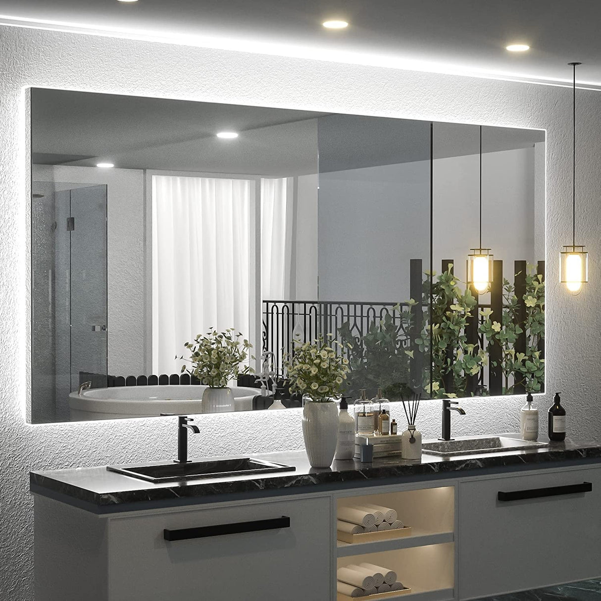 Keonjinn LED Backlit Bathroom Vanity Mirror Anti-Fog Dimmable Lighted CRI90 High Definition(Horizontally/Vertically)