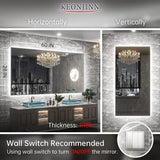 Keonjinn LED Backlit Bathroom Vanity Mirror Anti-Fog Dimmable Lighted CRI90 High Definition(Horizontally/Vertically)