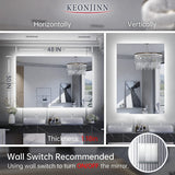 Keonjinn LED Backlit Bathroom Vanity Mirror Anti-Fog Dimmable Lighted CRI90 High Definition(Horizontally/Vertically)