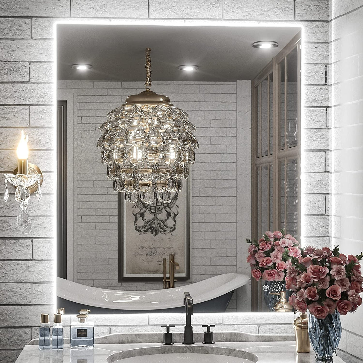 Keonjinn LED Backlit Bathroom Vanity Mirror Anti-Fog Dimmable Lighted CRI90 High Definition(Horizontally/Vertically)