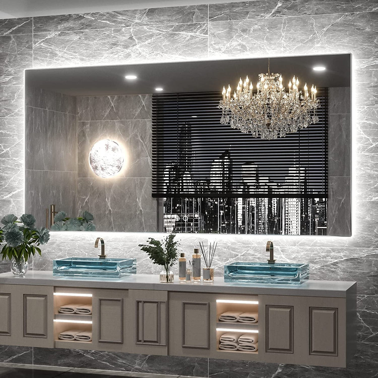 Keonjinn LED Backlit Bathroom Vanity Mirror Anti-Fog Dimmable Lighted CRI90 High Definition(Horizontally/Vertically)