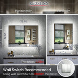 Keonjinn LED Backlit Bathroom Vanity Mirror Anti-Fog Dimmable Lighted CRI90 High Definition(Horizontally/Vertically)