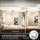 Keonjinn LED Backlit Bathroom Vanity Mirror Anti-Fog Dimmable Lighted CRI90 High Definition(Horizontally/Vertically)