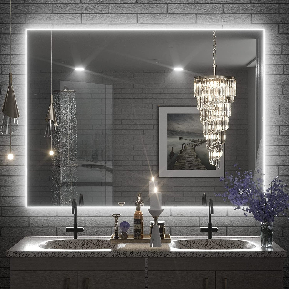 Keonjinn LED Backlit Bathroom Vanity Mirror Anti-Fog Dimmable Lighted CRI90 High Definition(Horizontally/Vertically)