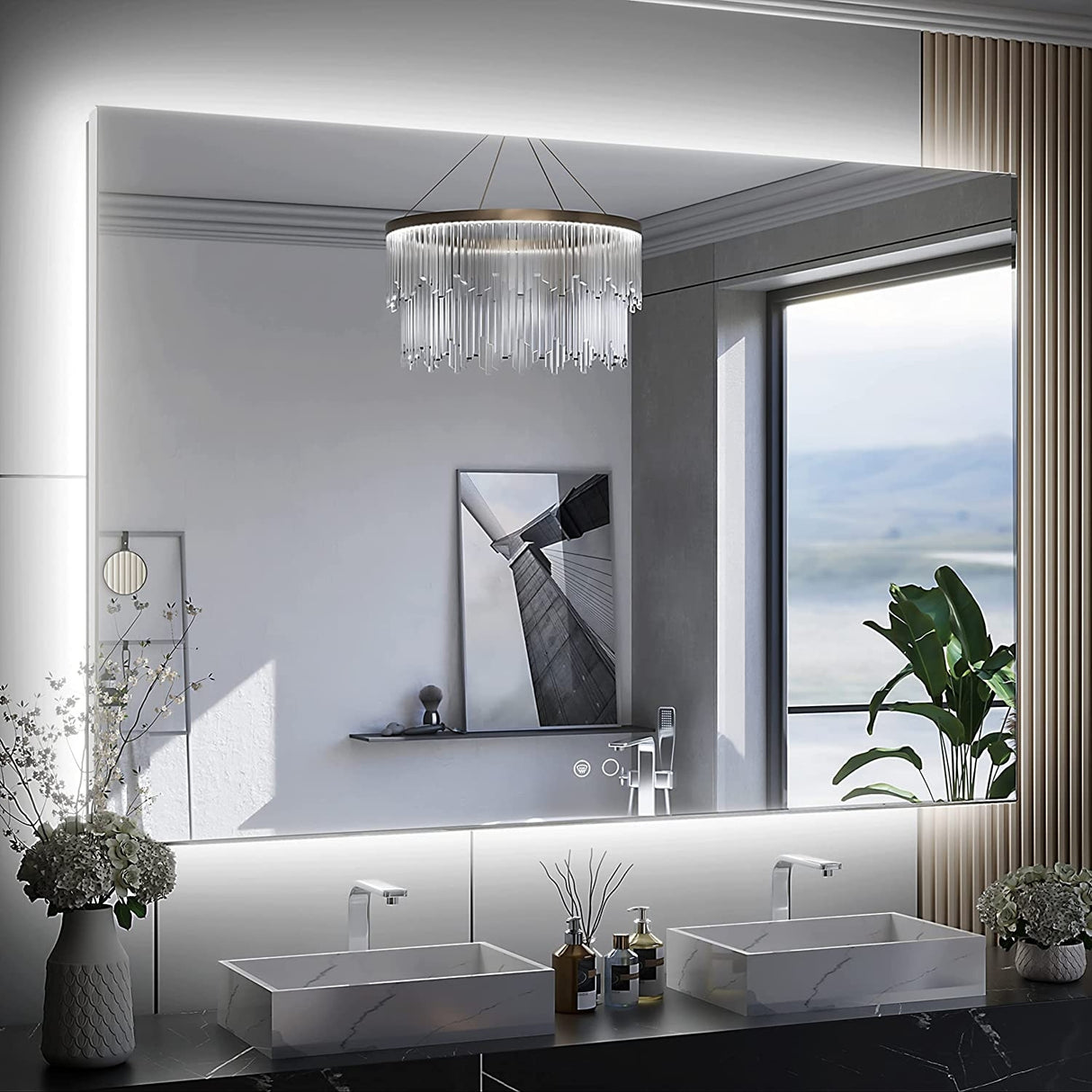 Keonjinn LED Backlit Bathroom Vanity Mirror Anti-Fog Dimmable Lighted CRI90 High Definition(Horizontally/Vertically)