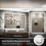 Keonjinn LED Backlit Bathroom Vanity Mirror Anti-Fog Dimmable Lighted CRI90 High Definition(Horizontally/Vertically)
