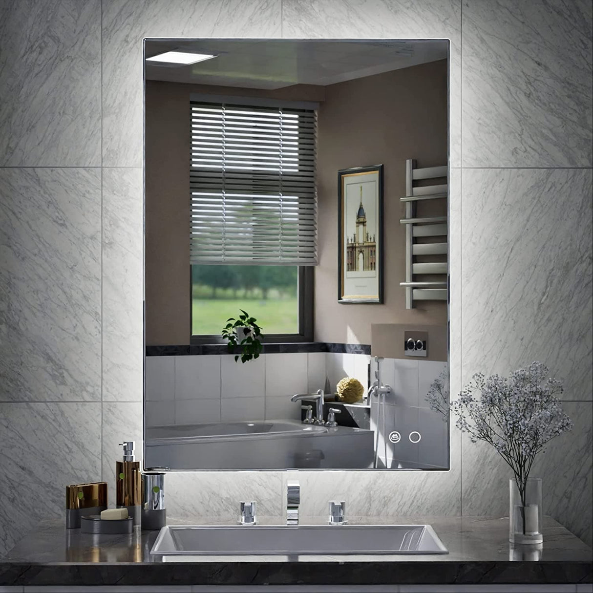 Keonjinn LED Backlit Bathroom Vanity Mirror Anti-Fog Dimmable Lighted CRI90 High Definition(Horizontally/Vertically)