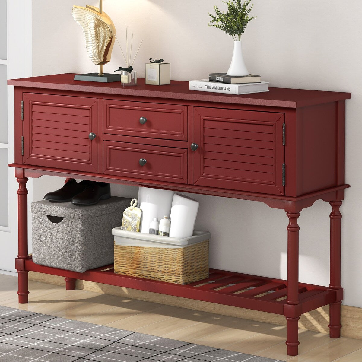 Keria Console Table with 2 Drawers, 2 Cabinets, Shelf