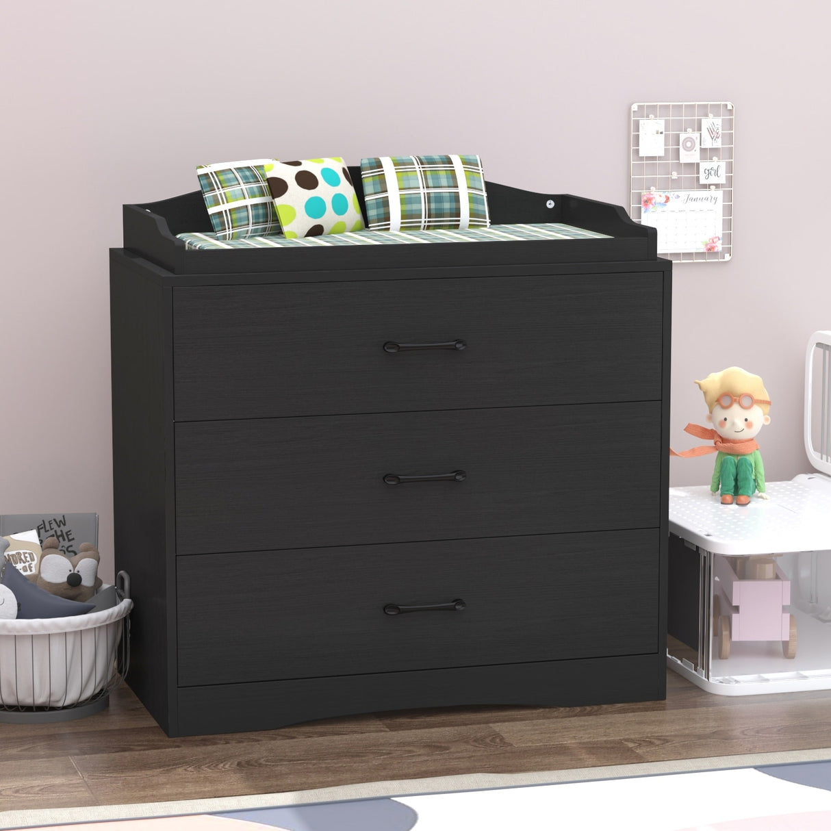 Kerrogee 3-Drawer Dresser with Changing Table - Grey/White/Black
