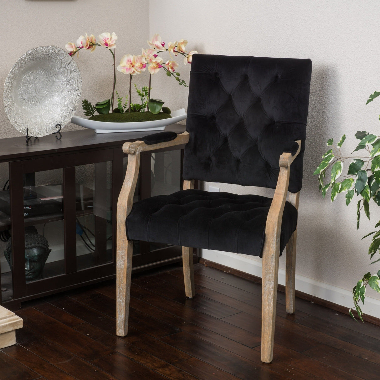 Kessler Contemporary Velvet Tufted Dining Arm Chair by Christopher Knight Home - 40"h x 23.5"w x 22.2"d