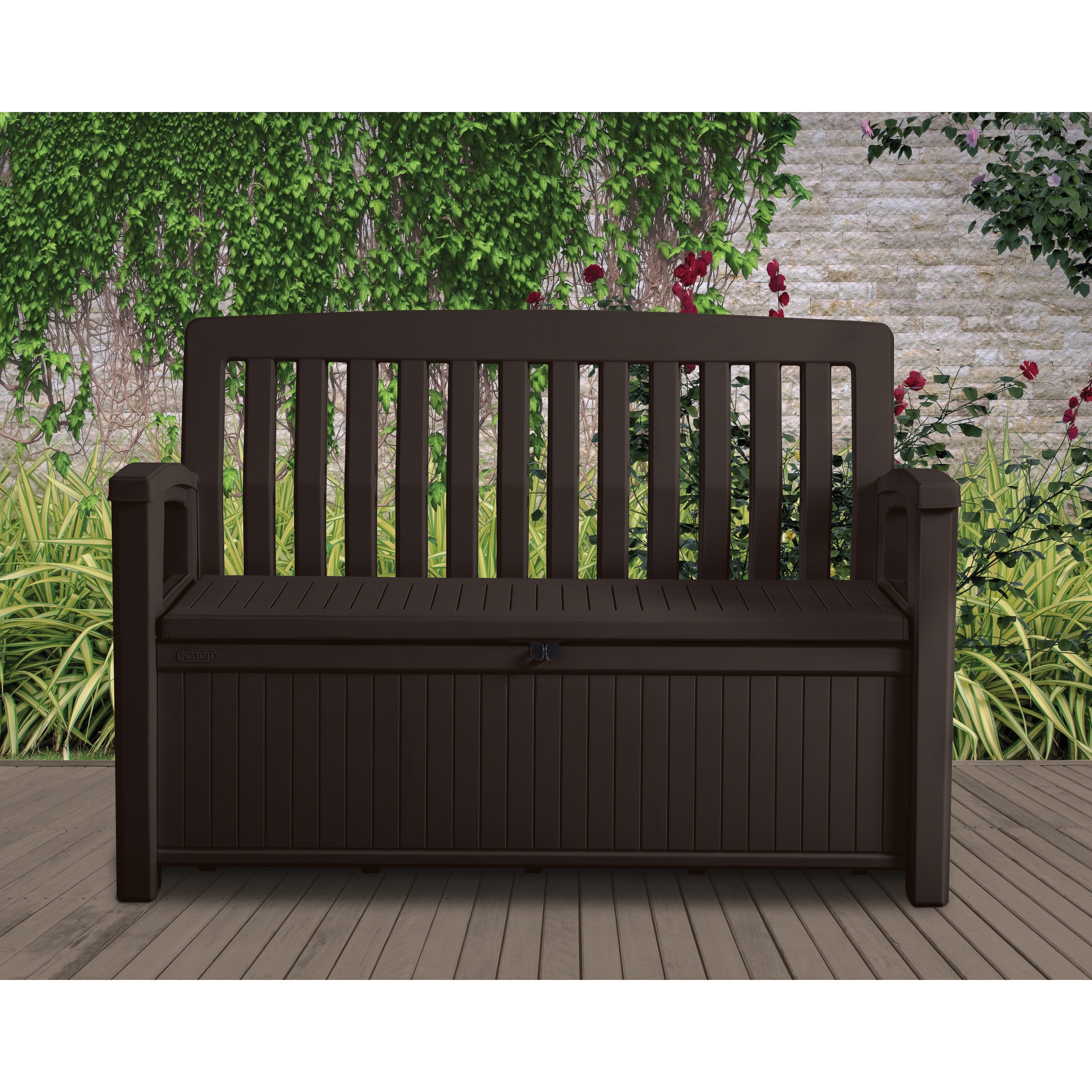 Keter 60 Gallon Durable Resin Elegant Outdoor Storage Deck Box and Bench Organizer With Spacious Seating
