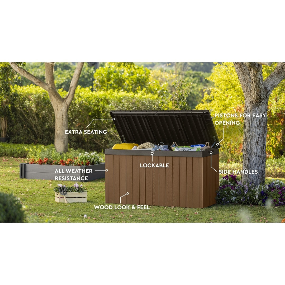 Keter Darwin 150 Gallon Large Durable Resin Outdoor Storage Deck Box For Furniture and Supplies, Brown - 150 Gallon