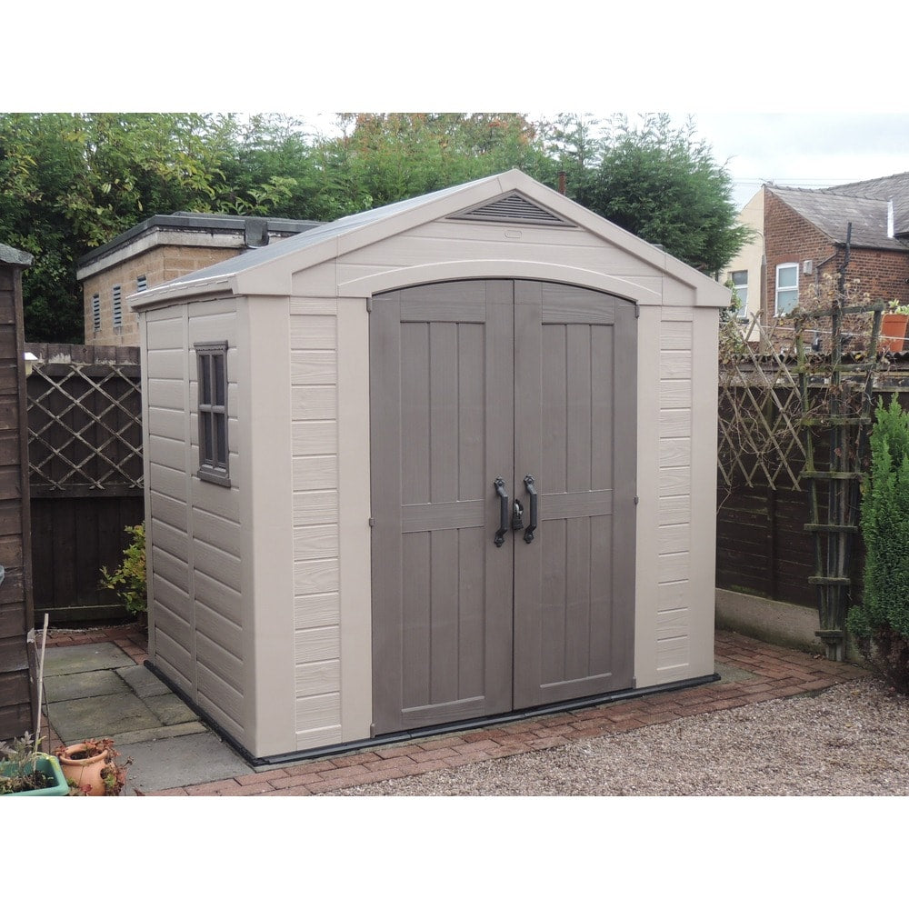 Keter Factor 8x6 ft. Resin Outdoor Storage Shed With Floor for Patio Furniture and Tools, Brown