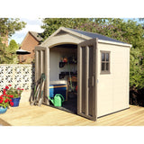 Keter Factor 8x6 ft. Resin Outdoor Storage Shed With Floor for Patio Furniture and Tools, Brown