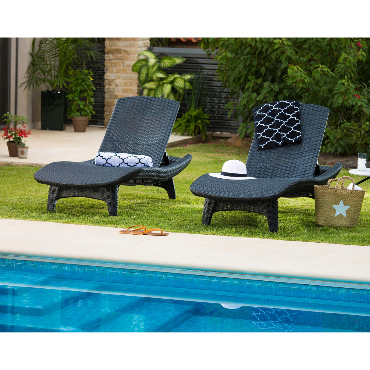 Keter Grenada Chaise Lounger Set Outdoor Furniture For Patio, Poolside, Garden and Lawn