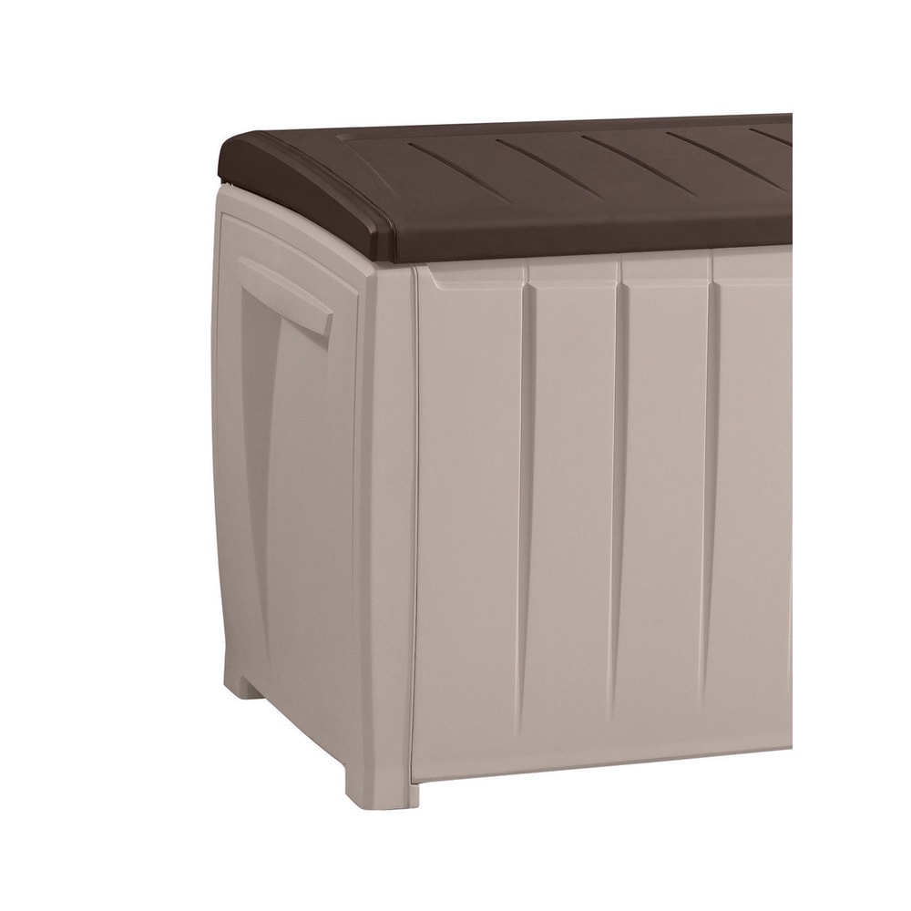 Keter Novel 90 Gallon Durable Resin Outdoor Storage Deck Box For Furniture and Supplies, Brown and Beige