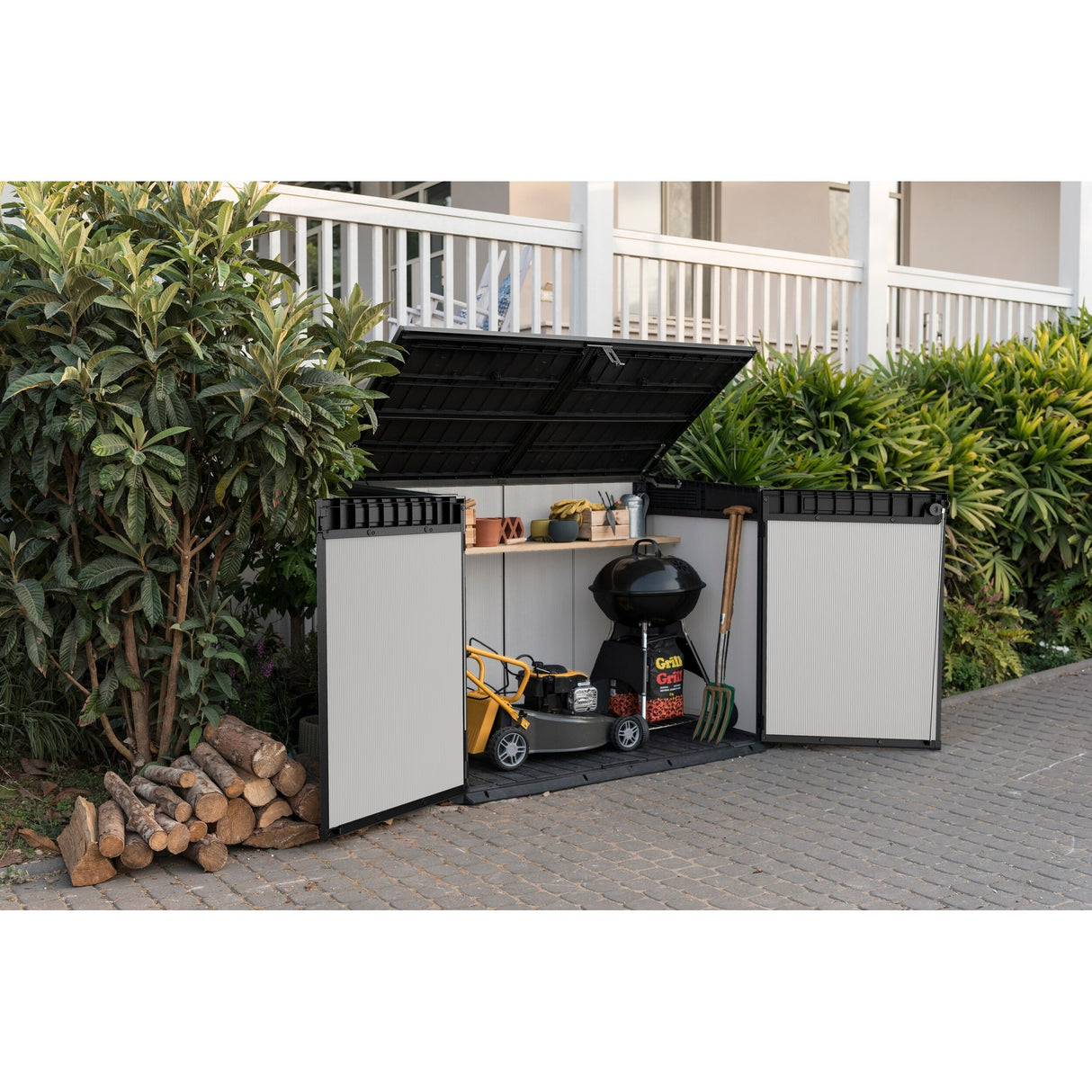 Keter Premier Jumbo Horizontal Resin Outdoor Storage Shed for Patio Furniture and Tools, Grey