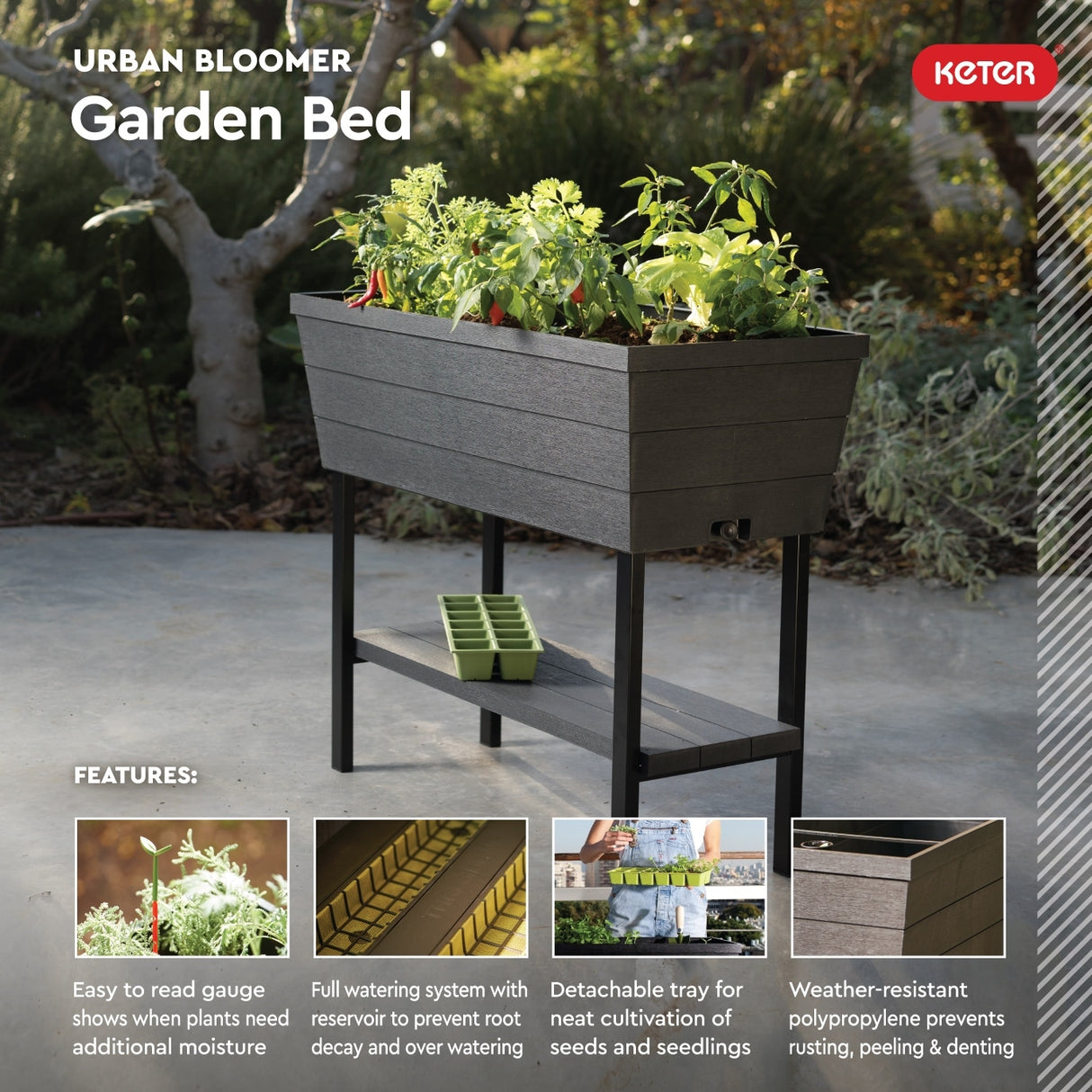 Keter Urban Bloomer Flower Plant Planter Raised Elevated Garden Bed With Self Watering Feature