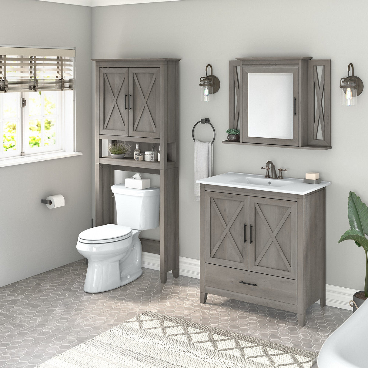 Key West 32W Bathroom Vanity, Mirror and Space Saver by Bush Furniture