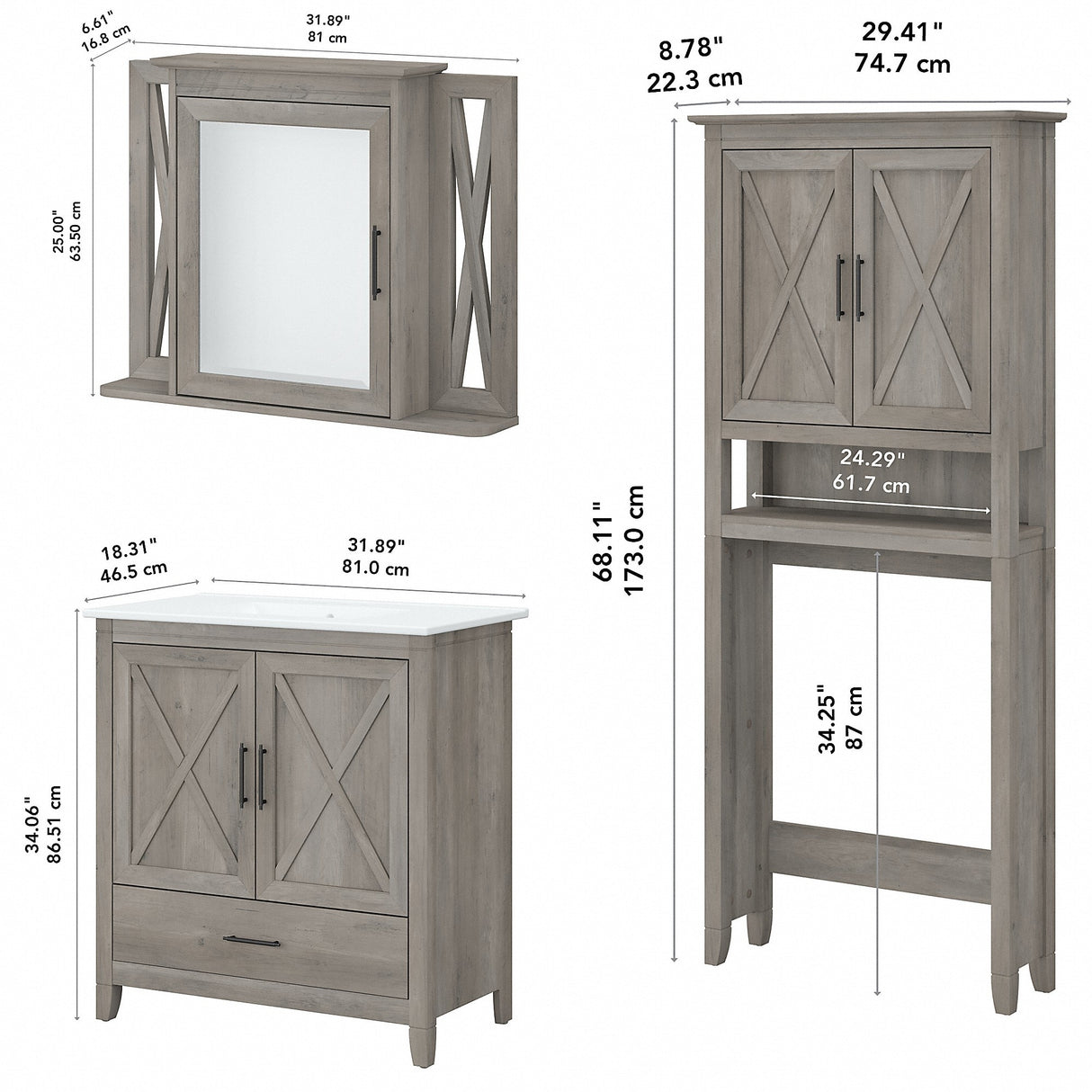 Key West 32W Bathroom Vanity, Mirror and Space Saver by Bush Furniture