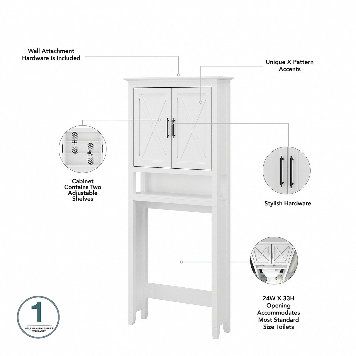 Key West 32W Bathroom Vanity, Mirror and Space Saver by Bush Furniture