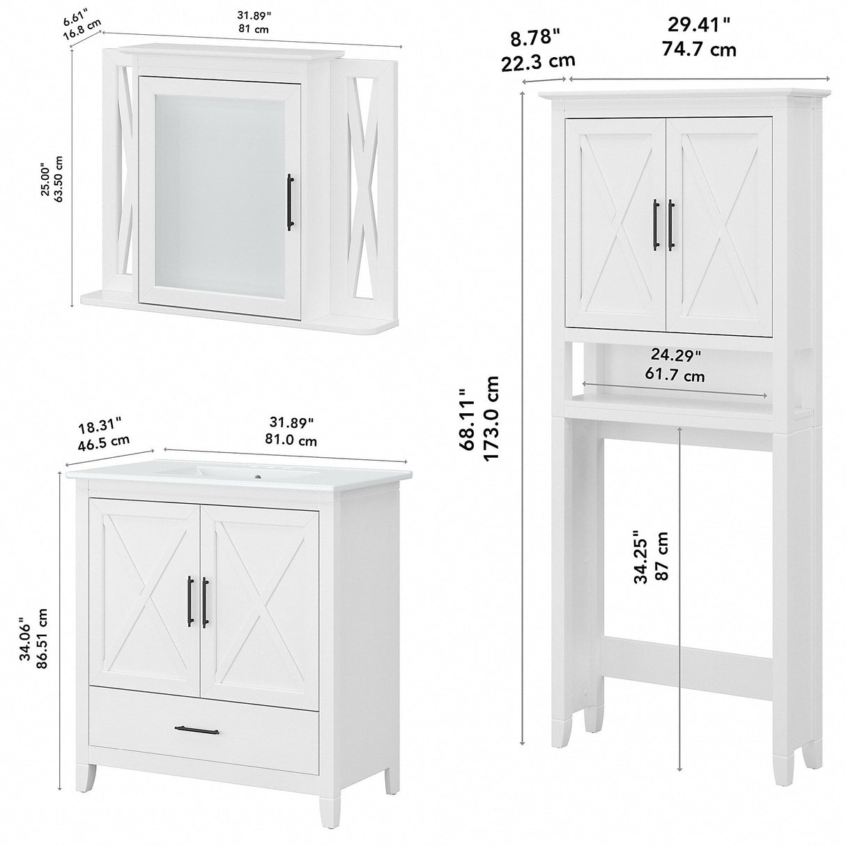 Key West 32W Bathroom Vanity, Mirror and Space Saver by Bush Furniture