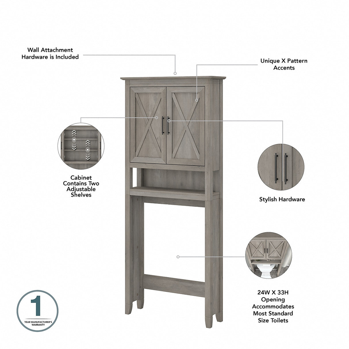 Key West 32W Bathroom Vanity, Mirror and Space Saver by Bush Furniture
