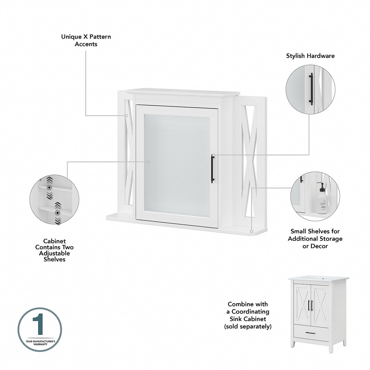 Key West 32W Bathroom Vanity, Mirror and Space Saver by Bush Furniture