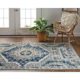 Kezia Vintage Style Tribal Kazak Rug, Classic Blue/Opal Gray