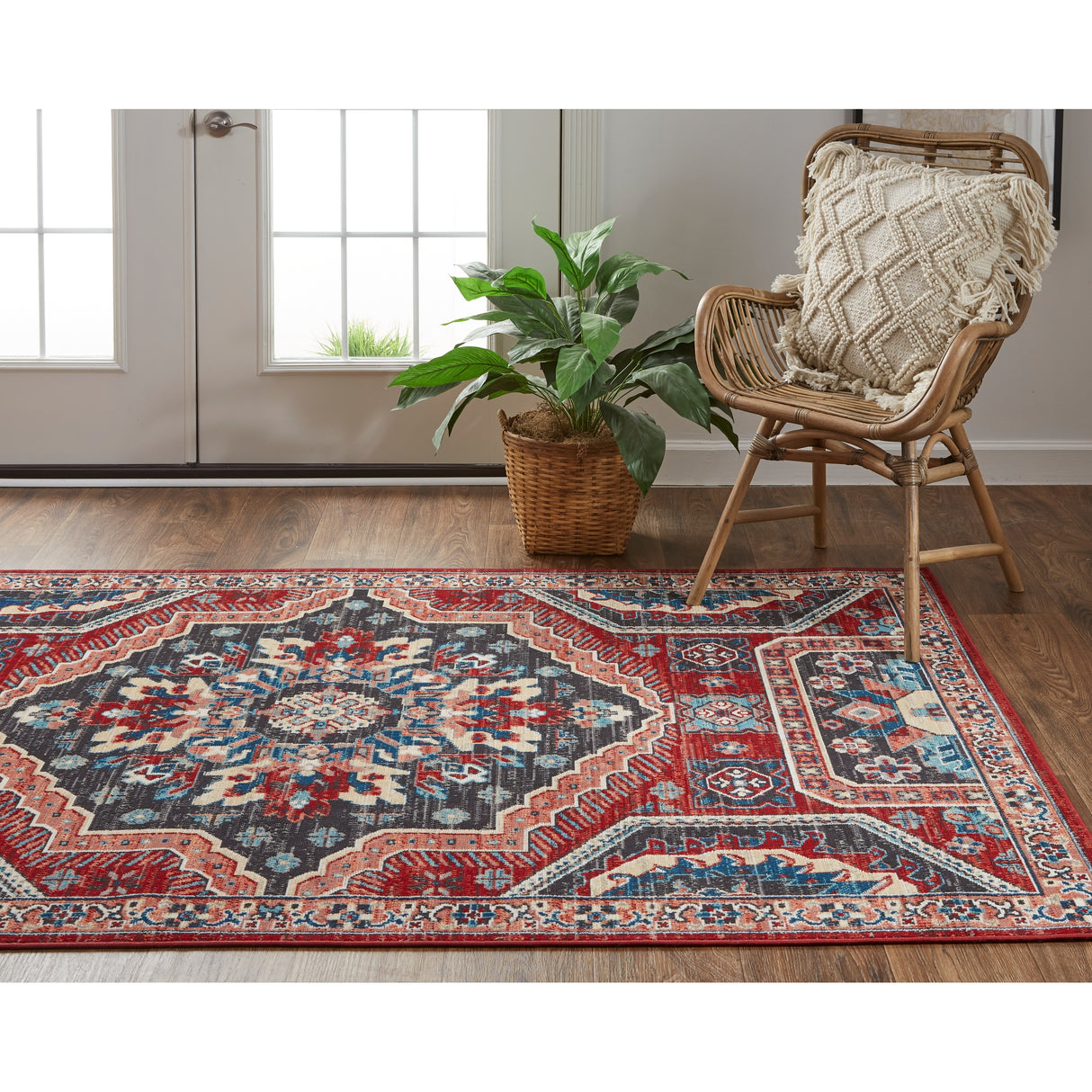 Kezia Vintage Style Tribal Kazak Rug, Classic Blue/Opal Gray